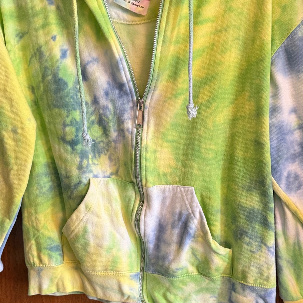 U.S. Wave Tie-Dye Zip Hoodie - Green Blue Youth XL - Picture 3 of 4